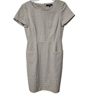 Alex Marie Roundneck Short Sleeve Textured Pencil Dress Lined Tan Women's Size 6